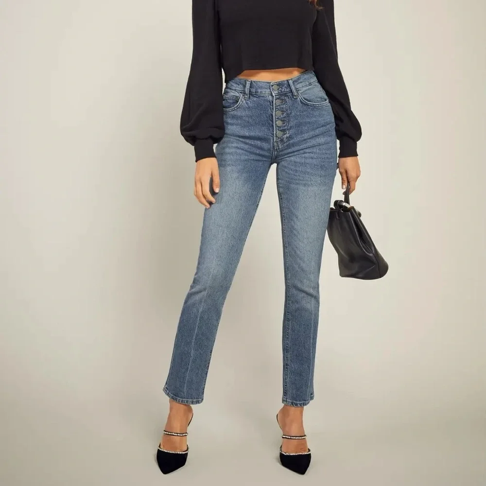 Liza Button Fly High Rise Straight Jeans. Size 23. NWT. - Picture 2 of 8